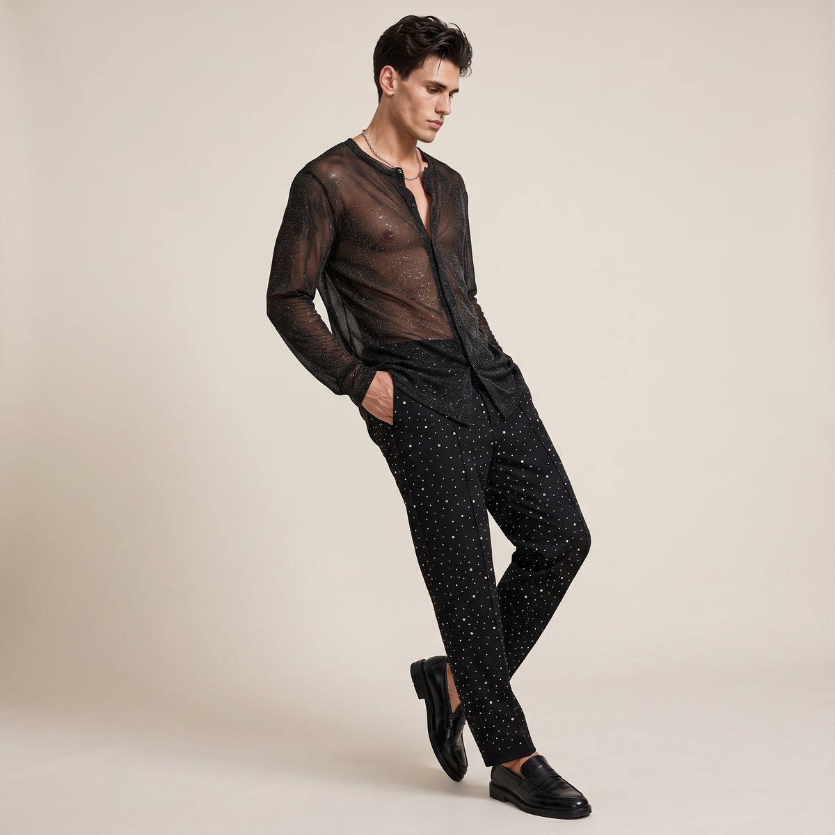 Sheer Mesh Henley Shirt