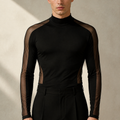 Mesh Panel Mock-Neck Top