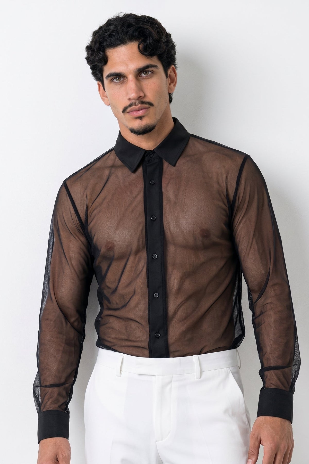 Sheer Mesh Long-Sleeve Shirt