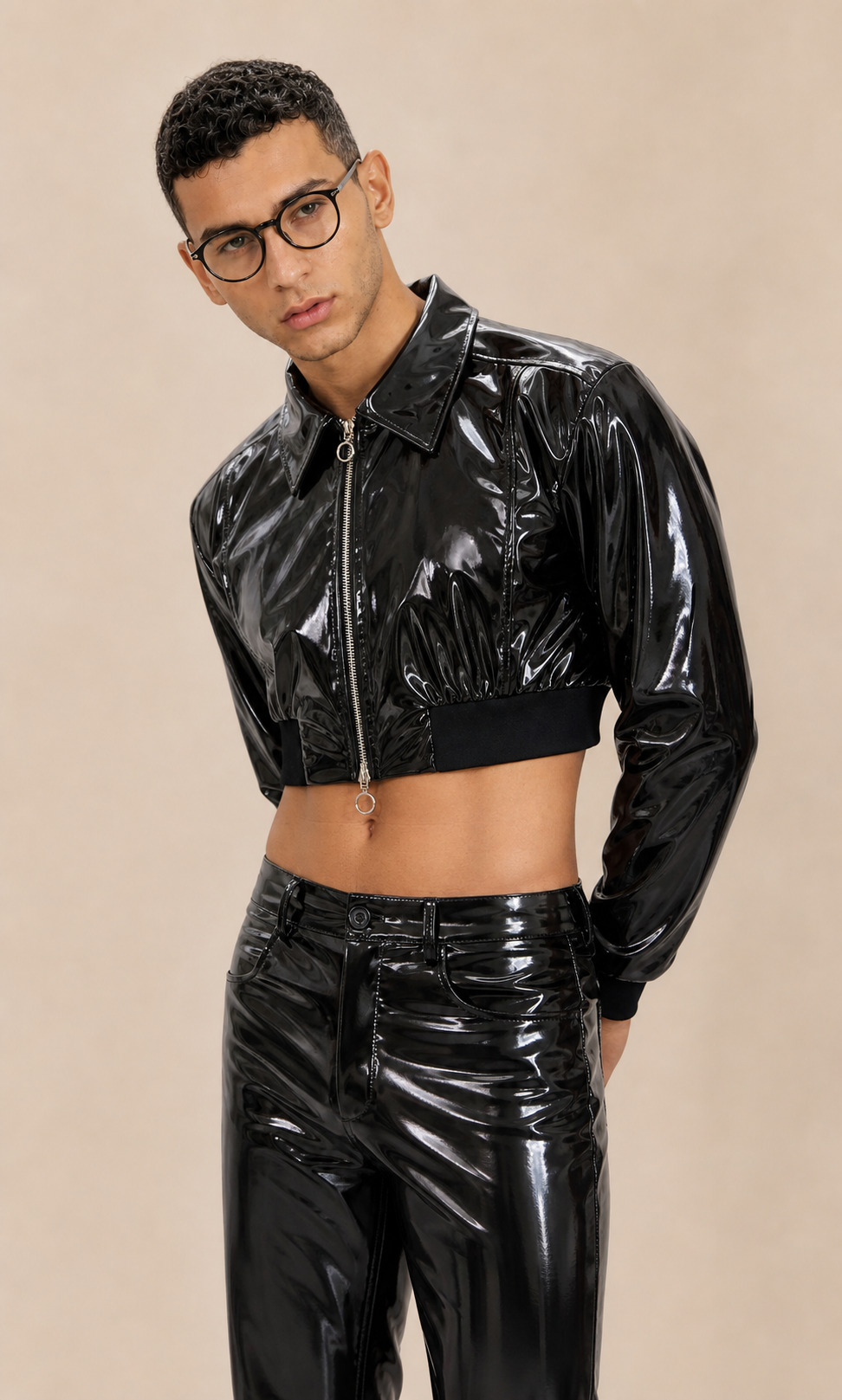 Glossy PU Cropped Jacket